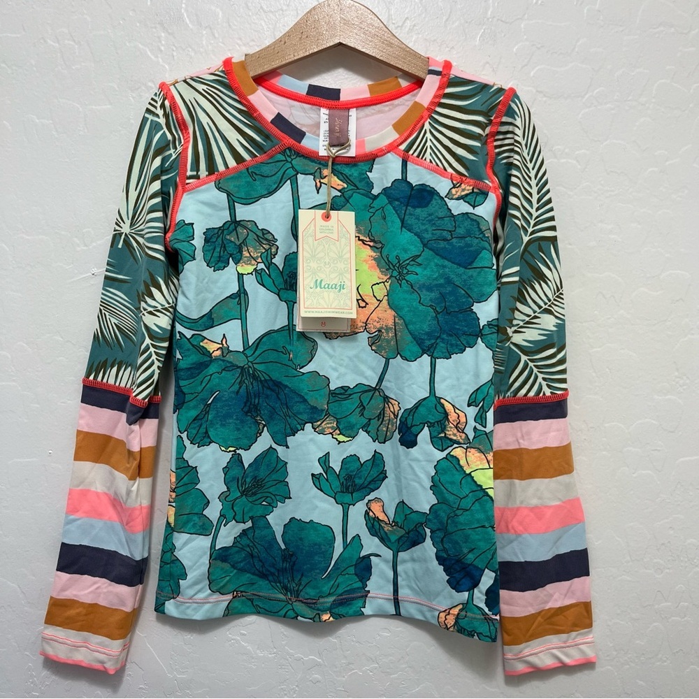 Maaji Girls Rash Guard Swim Top Sz 10 Colorful Reversible